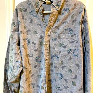 OshKosh B’Gosh Grey Flannel Long-sleeved Shirt with Fish & Lure Print-Size XXLT